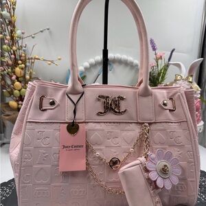 Juicy Couture Pretty Pop Tote Powder Blush Pink JC Tote Bag W/ Wallet Charm